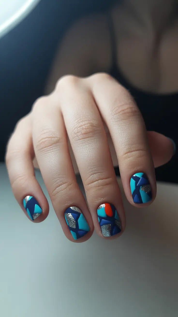 blue christmas nails ideas 2025 abstract aurora glow