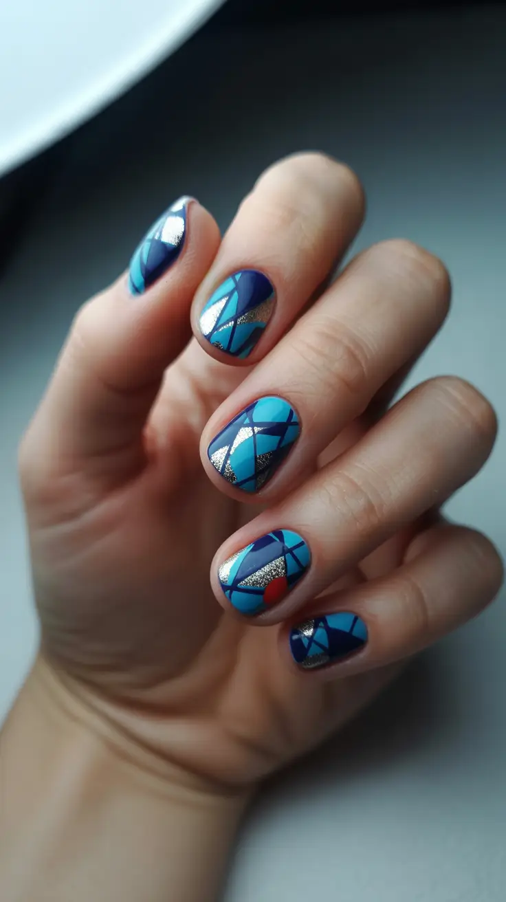 blue christmas nails ideas 2025 stained glass frost
