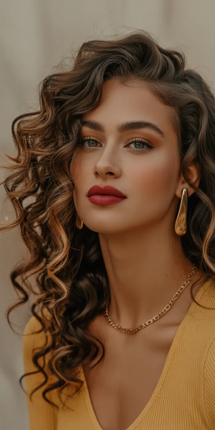 brown hair colors 2026 golden caramel curls