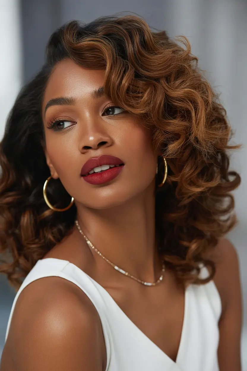 brown hair colors 2026 golden caramel curls