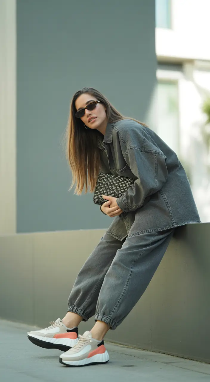 Comfortable pregnancy outfits 2026 Monochrome Denim Comfort With Sporty Energy