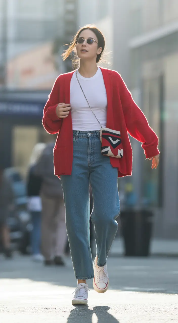 Comfortable pregnancy outfits 2026 Red Knit Warmth With Daytime Ease