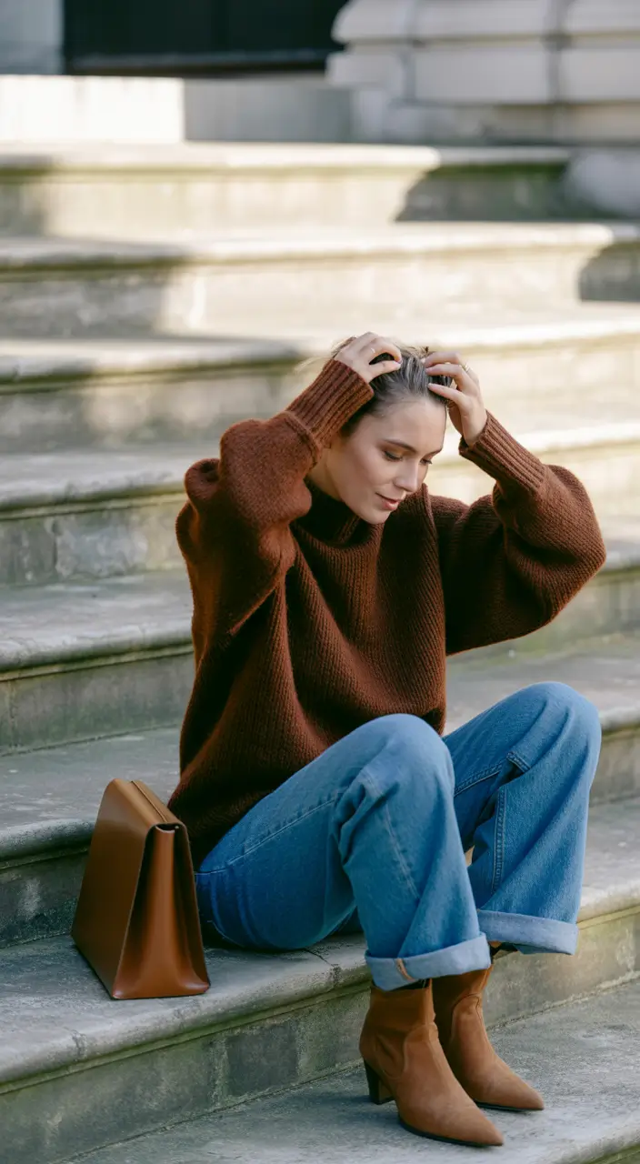 Comfortable pregnancy outfits 2026 Warm Autumn Textures With Easy Denim