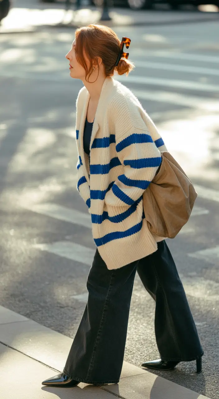 Comfortable pregnancy outfits 2026 Bold Stripes For Relaxed Autumn Movement