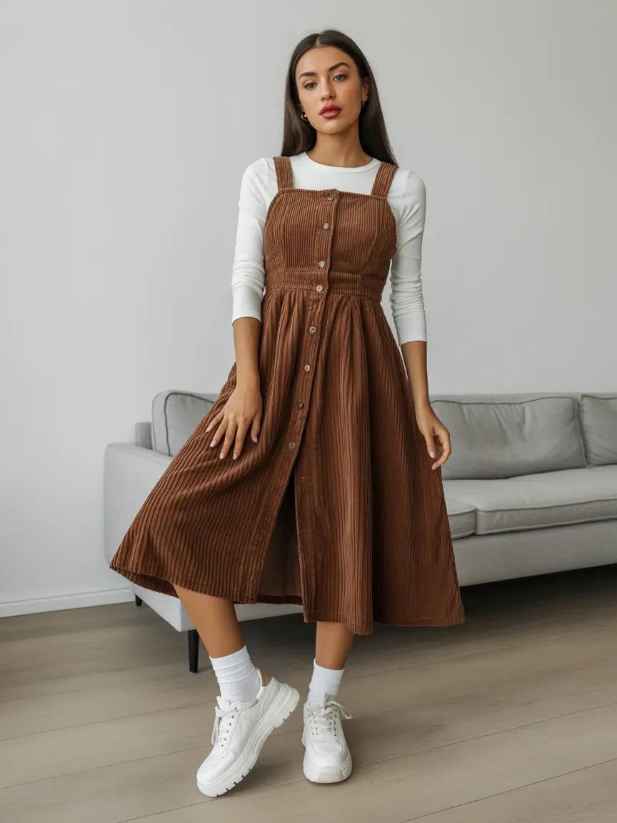 casual outfits for women 2026 Vintage Ease - Corduroy Revival in Motion