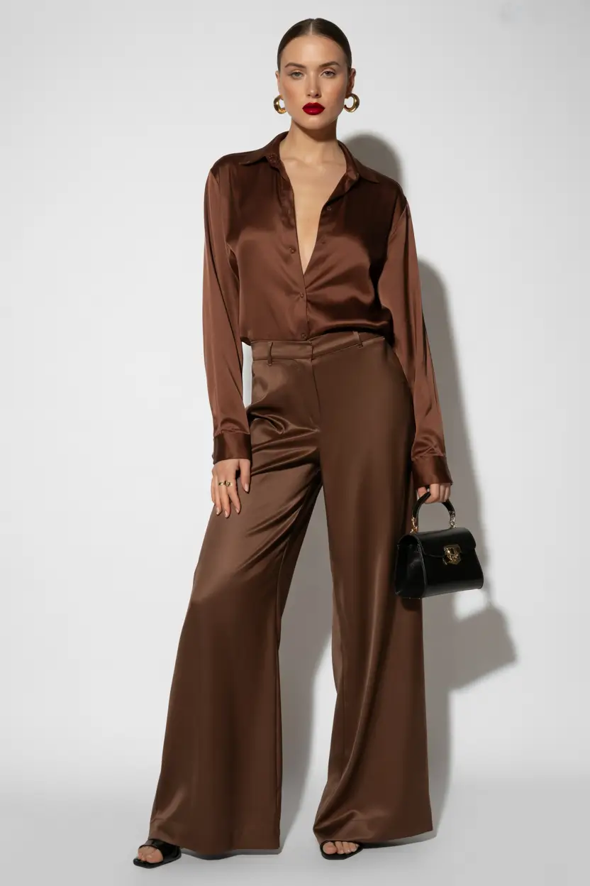casual outfits for women 2026 Silk Confidence - Chocolate Elegance Reimagined