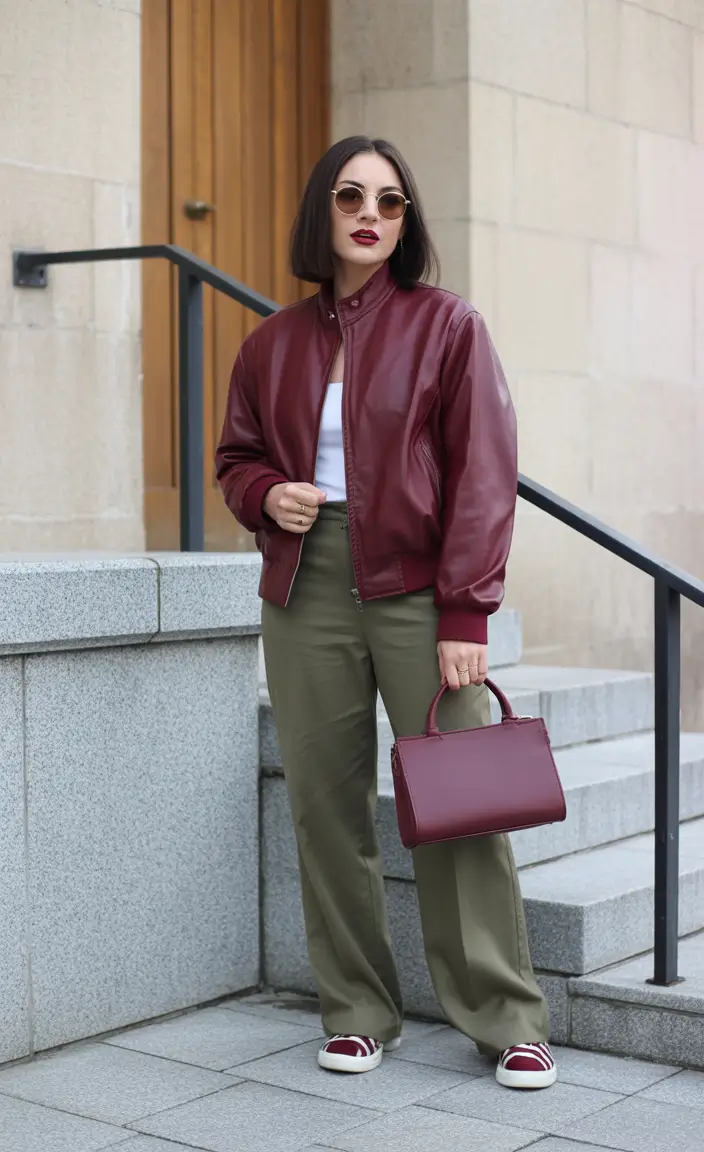 casual outfits for women 2026 Burgundy Cool - The Return of the Bomber