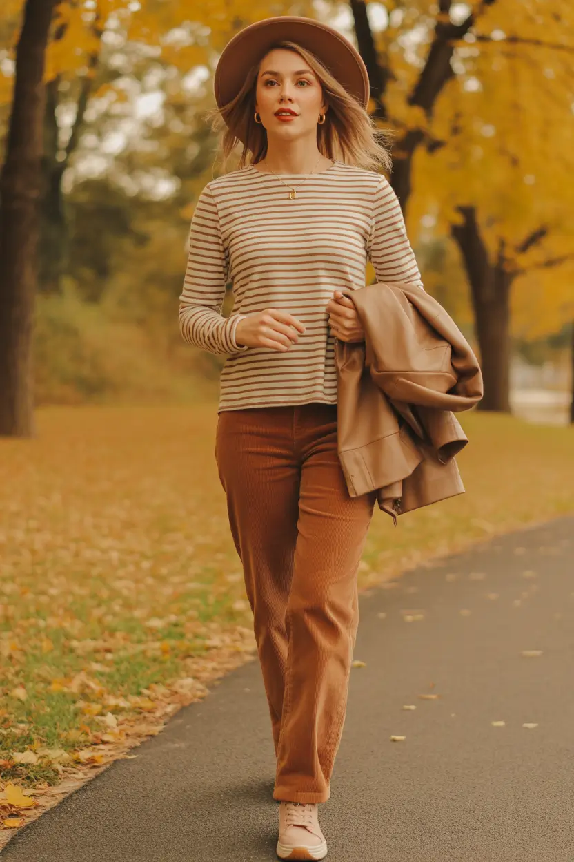casual outfits for women 2026 Autumn Ease - Corduroy and Stripes for Golden Days