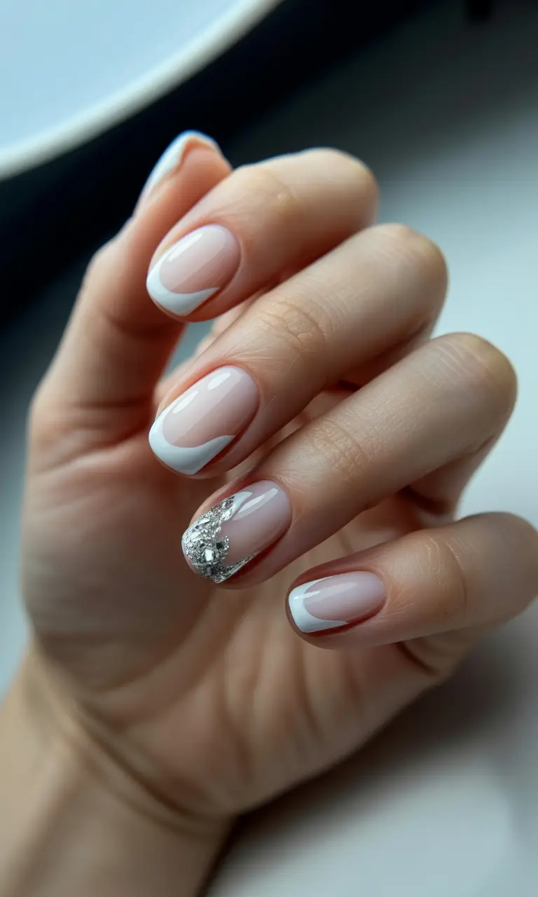 christmas french nails 2025 crystal snow french