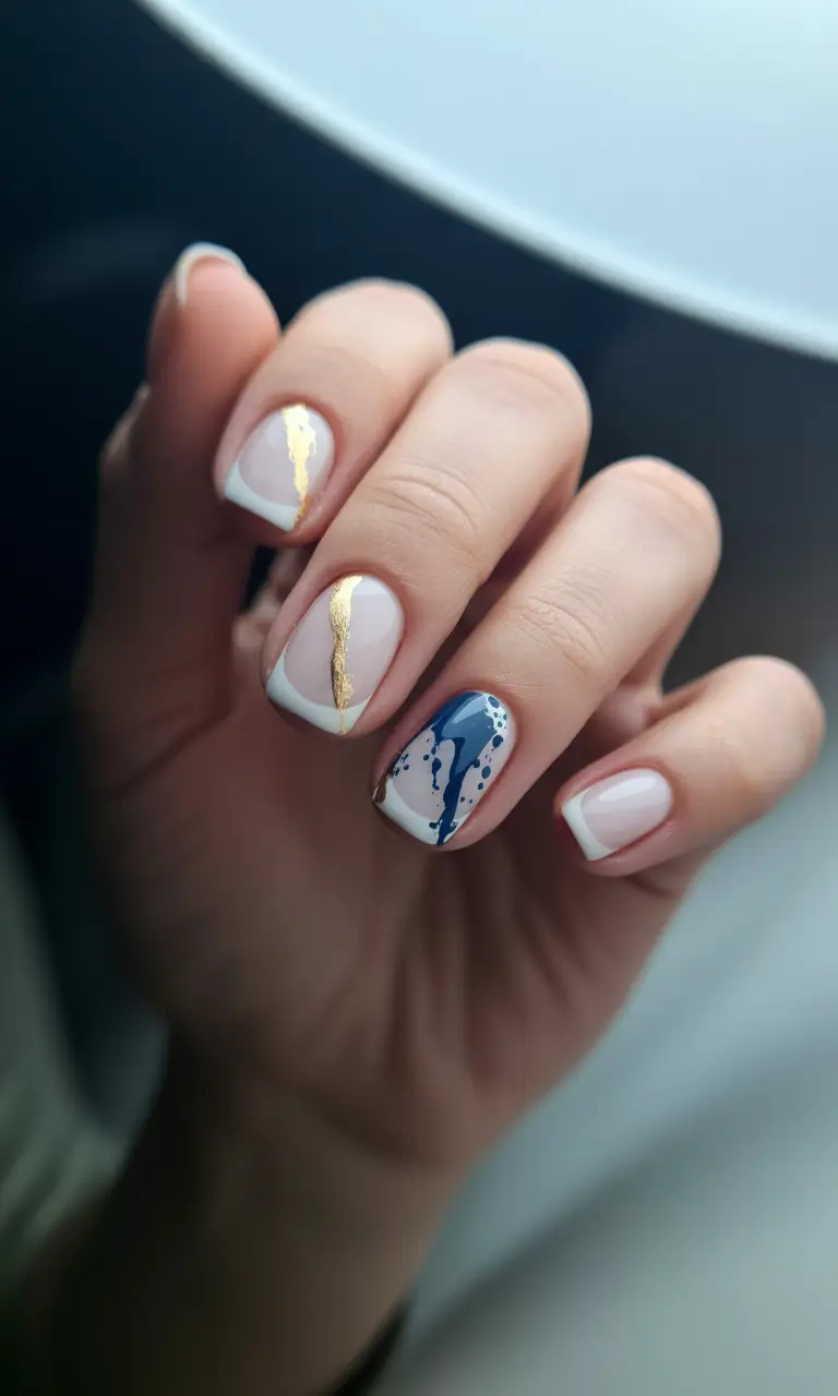 christmas french nails 2025 golden splash