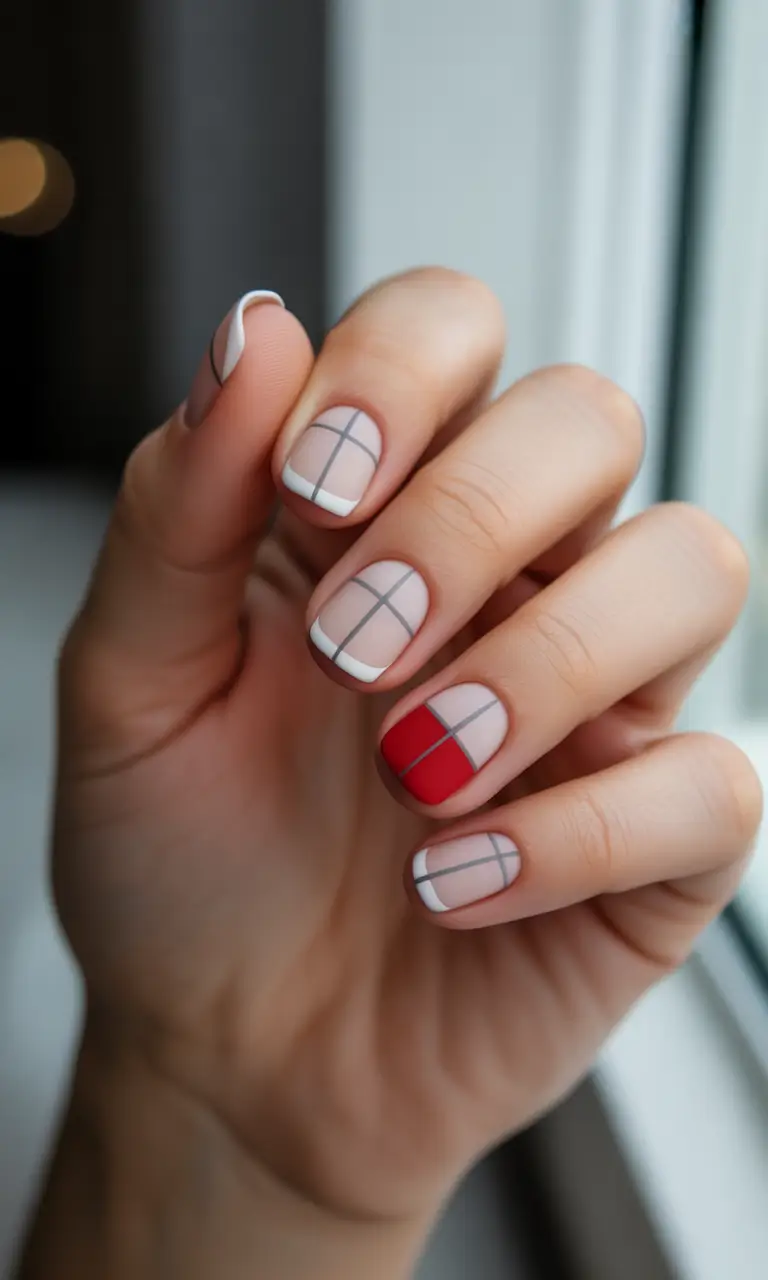 christmas french nails 2025 gift wrap chic