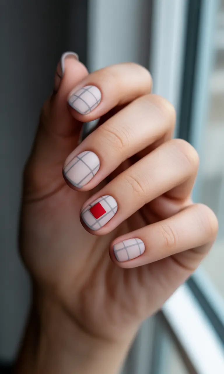 christmas french nails 2025 minimalist grid holiday