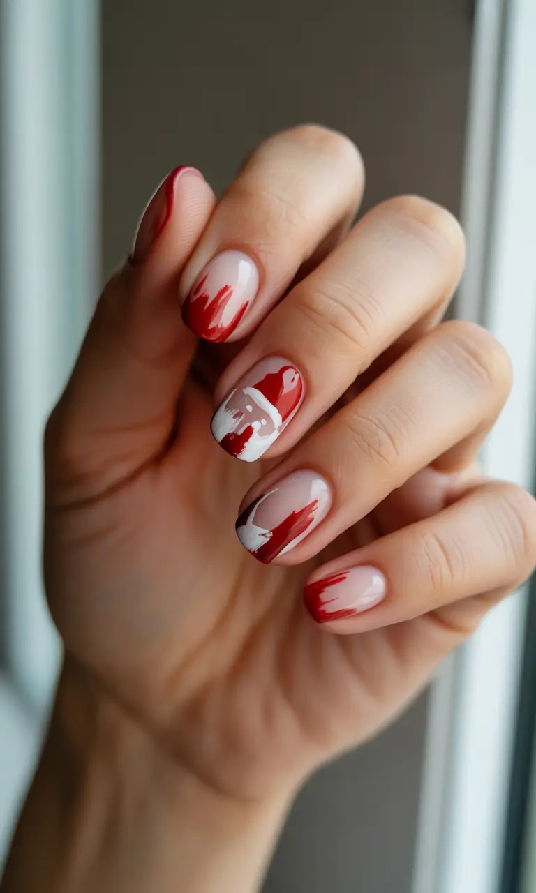christmas french nails 2025 festive red brushstrokes