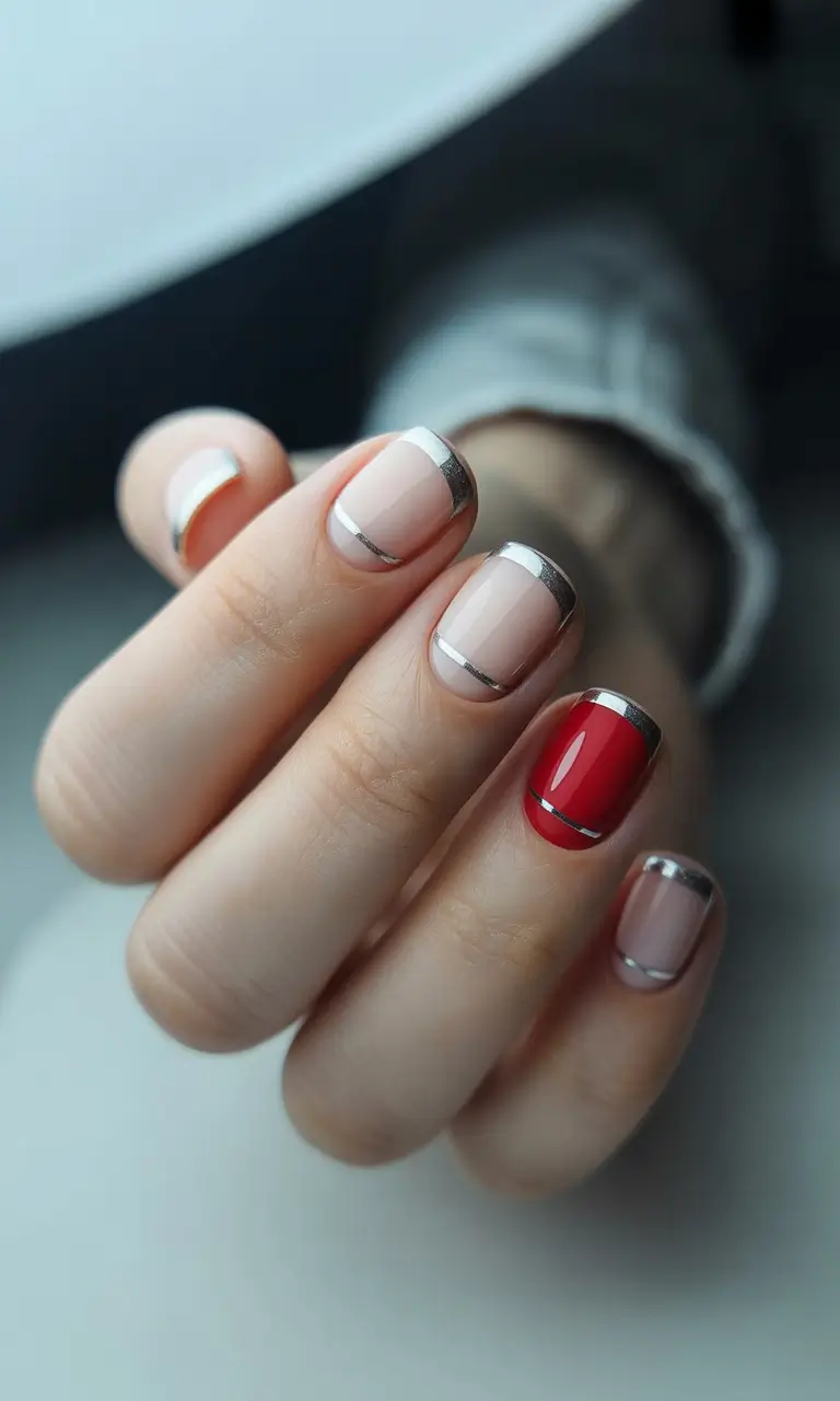 christmas french nails 2025 silver lined elegance