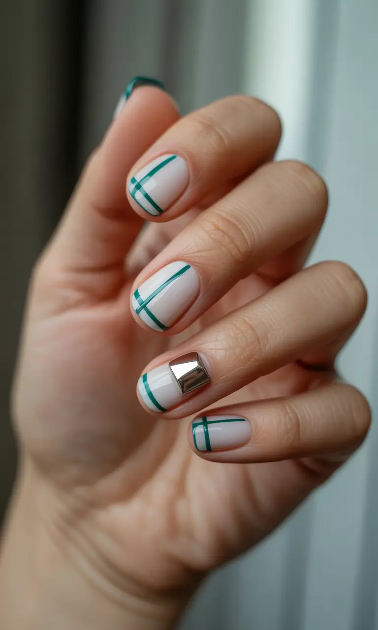 christmas french nails 2025 emerald ribbon