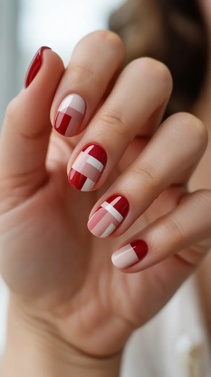 christmas gel nails 2025 red gift-wrap glam