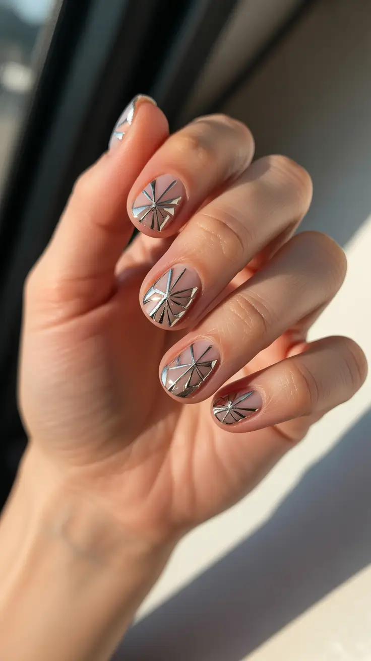 christmas gel nails 2025 silver starburst shine