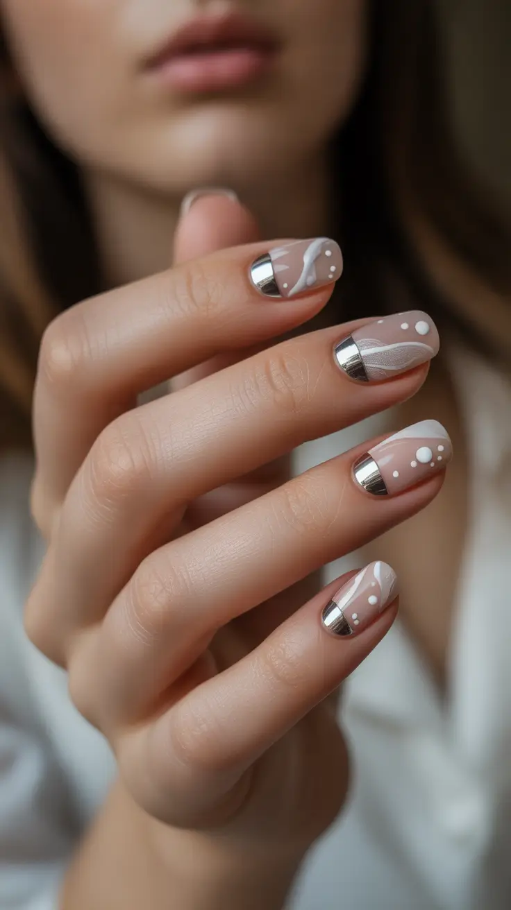 christmas gel nails 2025 frosted chrome tips