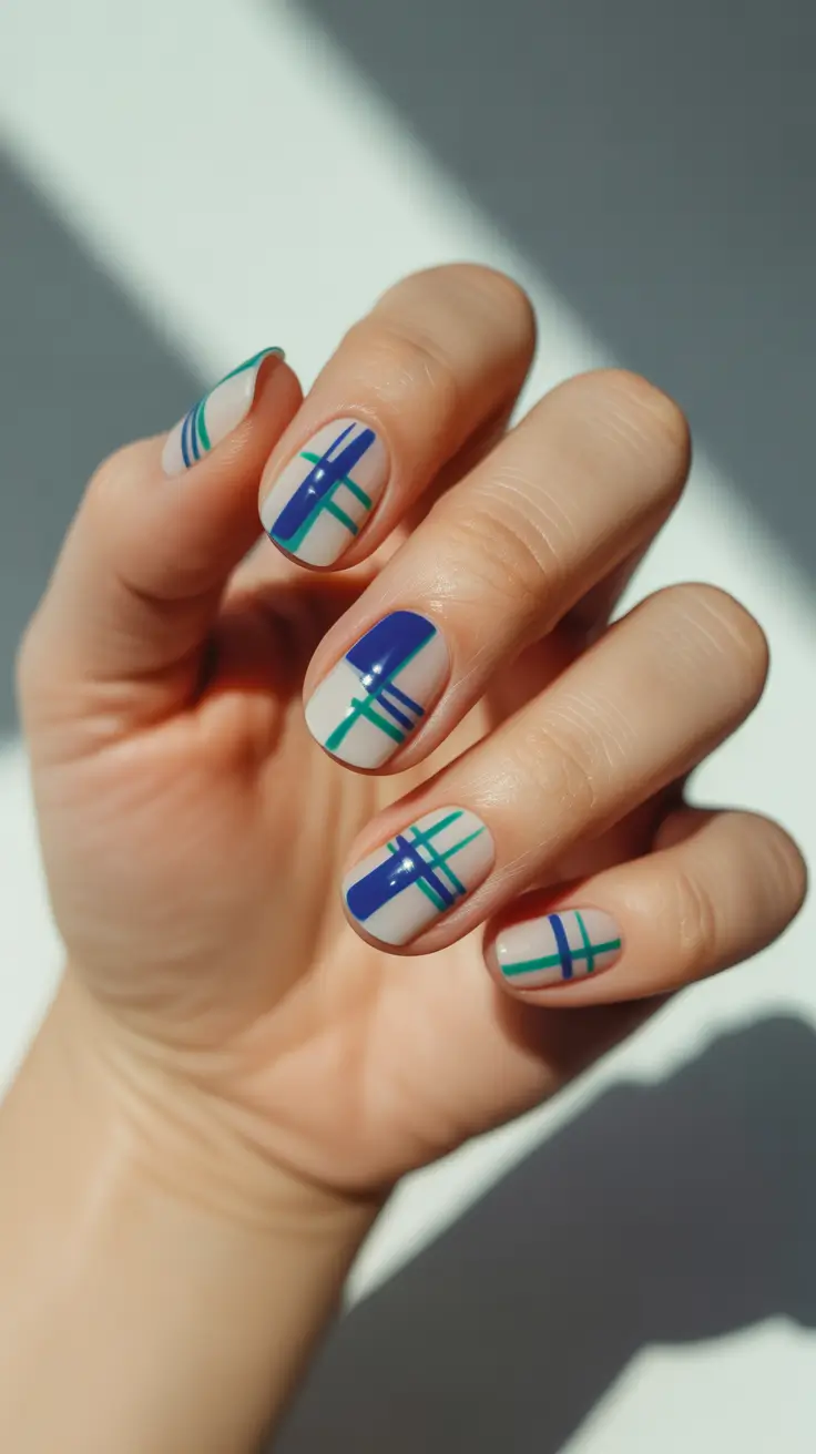 christmas gel nails 2025 modern plaid frost