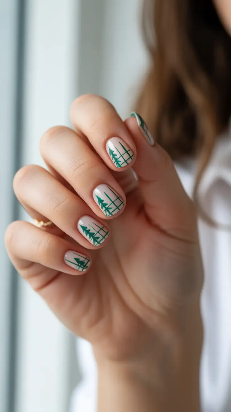 christmas gel nails 2025 evergreen grid charm