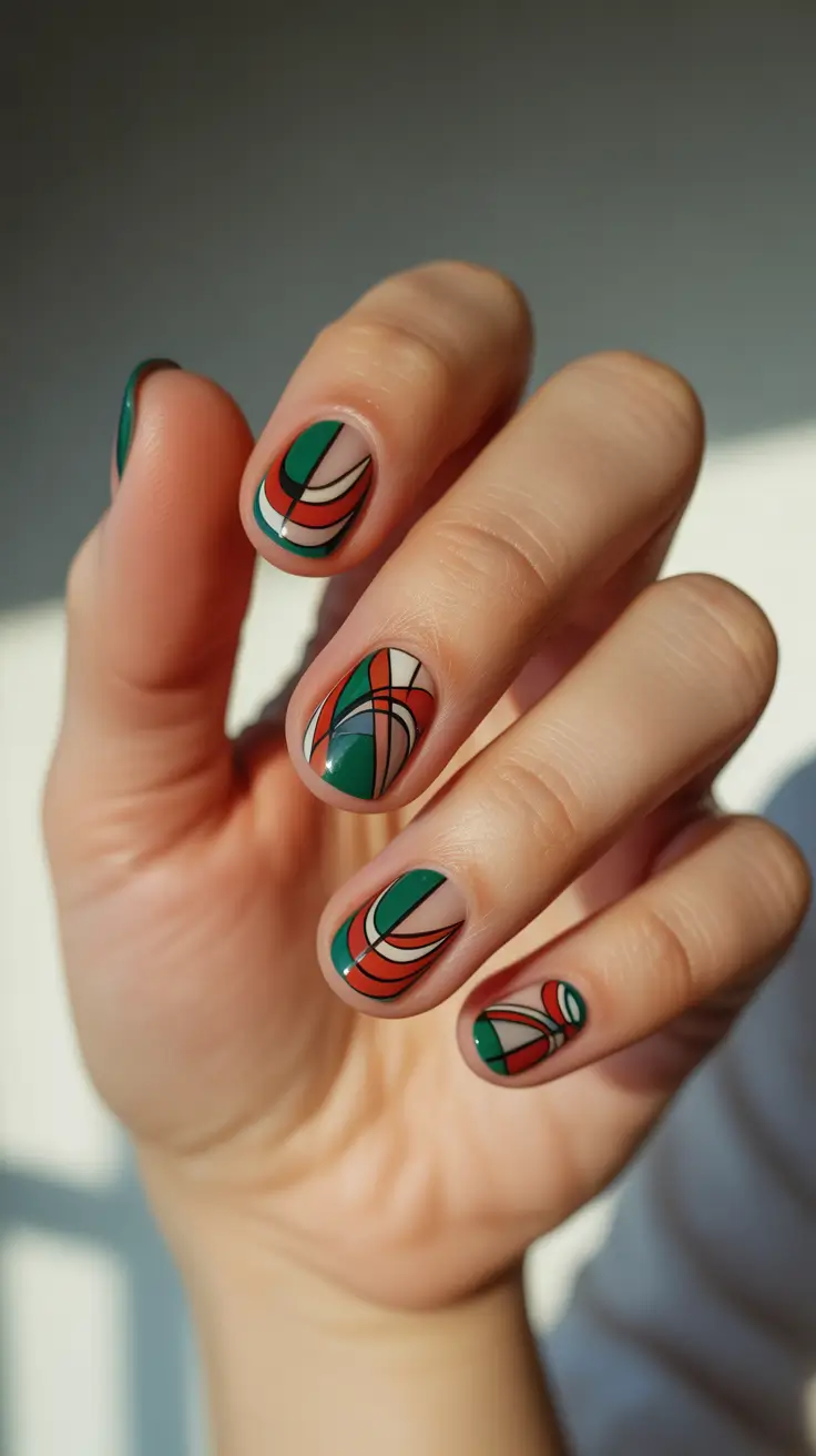 christmas gel nails 2025 retro candy swirls