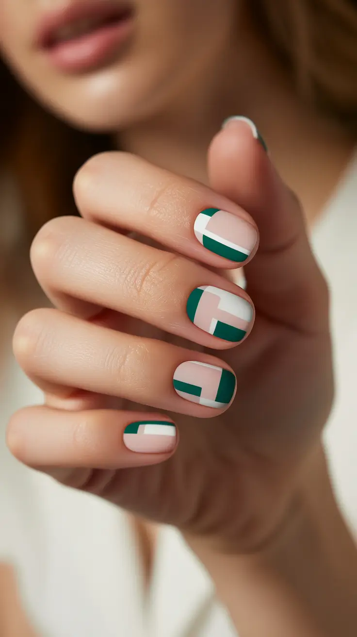 christmas gel nails 2025 nordic forest geometry