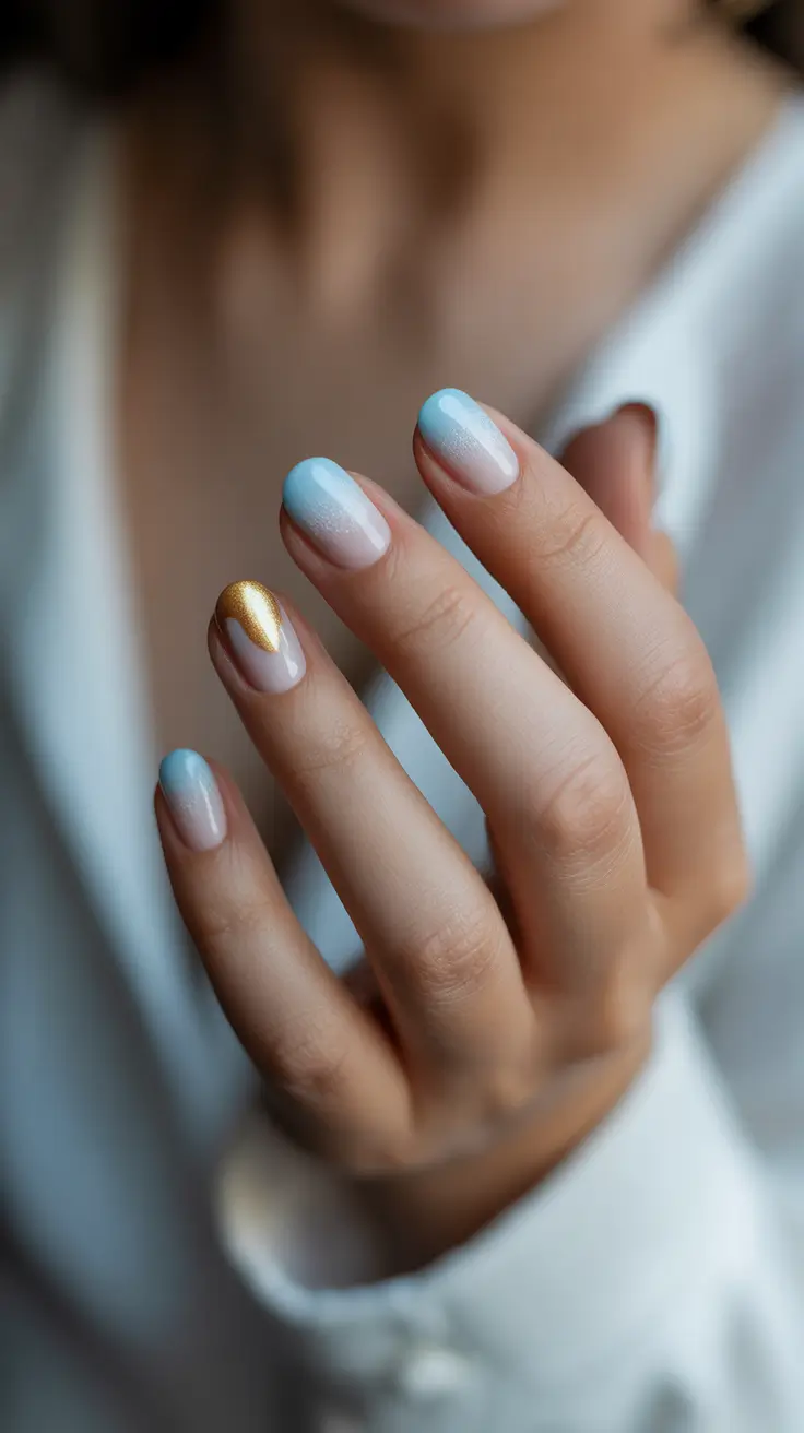 christmas nail design icy blue dreams with a golden twist