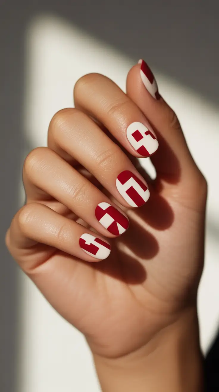 christmas nail design modern candy cane geometry