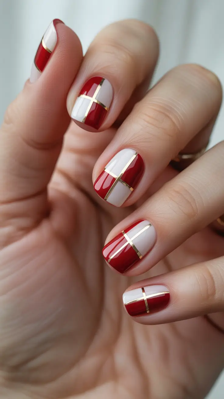 christmas nail design gift wrapped in red and gold