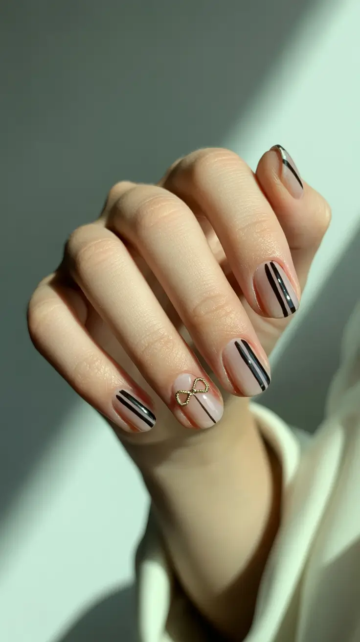 christmas nail design golden ribbon noir