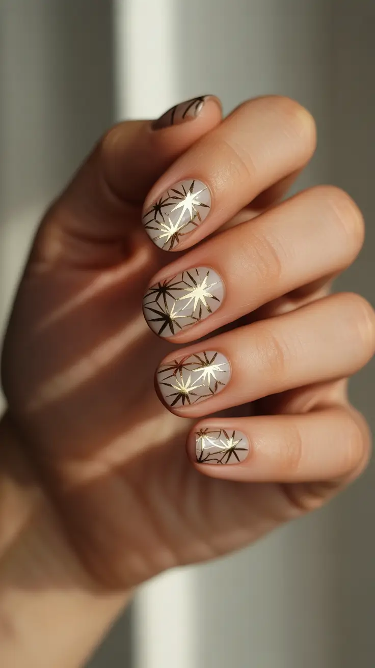 christmas nail design golden starburst glamour