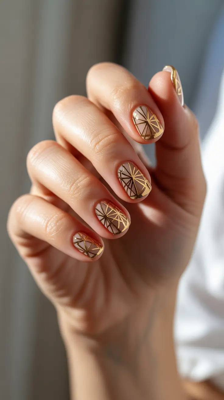 christmas nail design golden geometry luxe