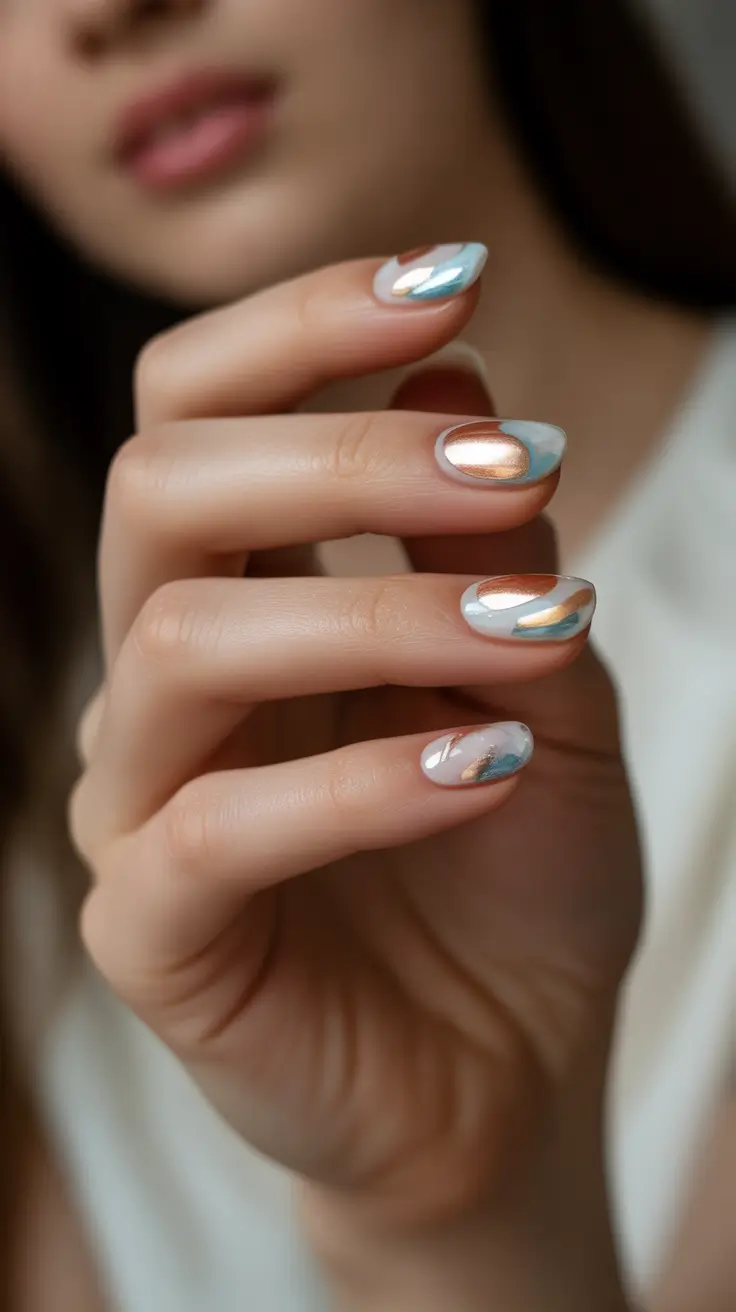 christmas nail design frosted copper glow