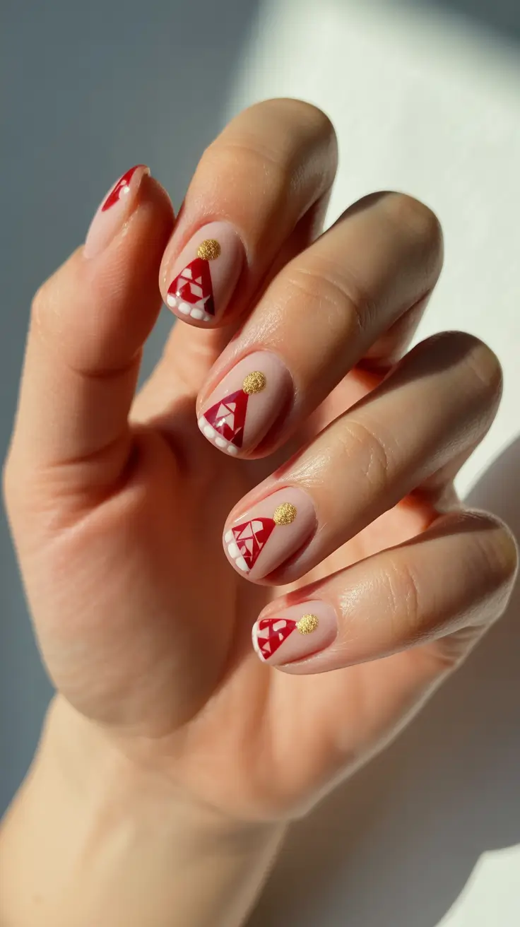 christmas nail design playful red and gold christmas triangles