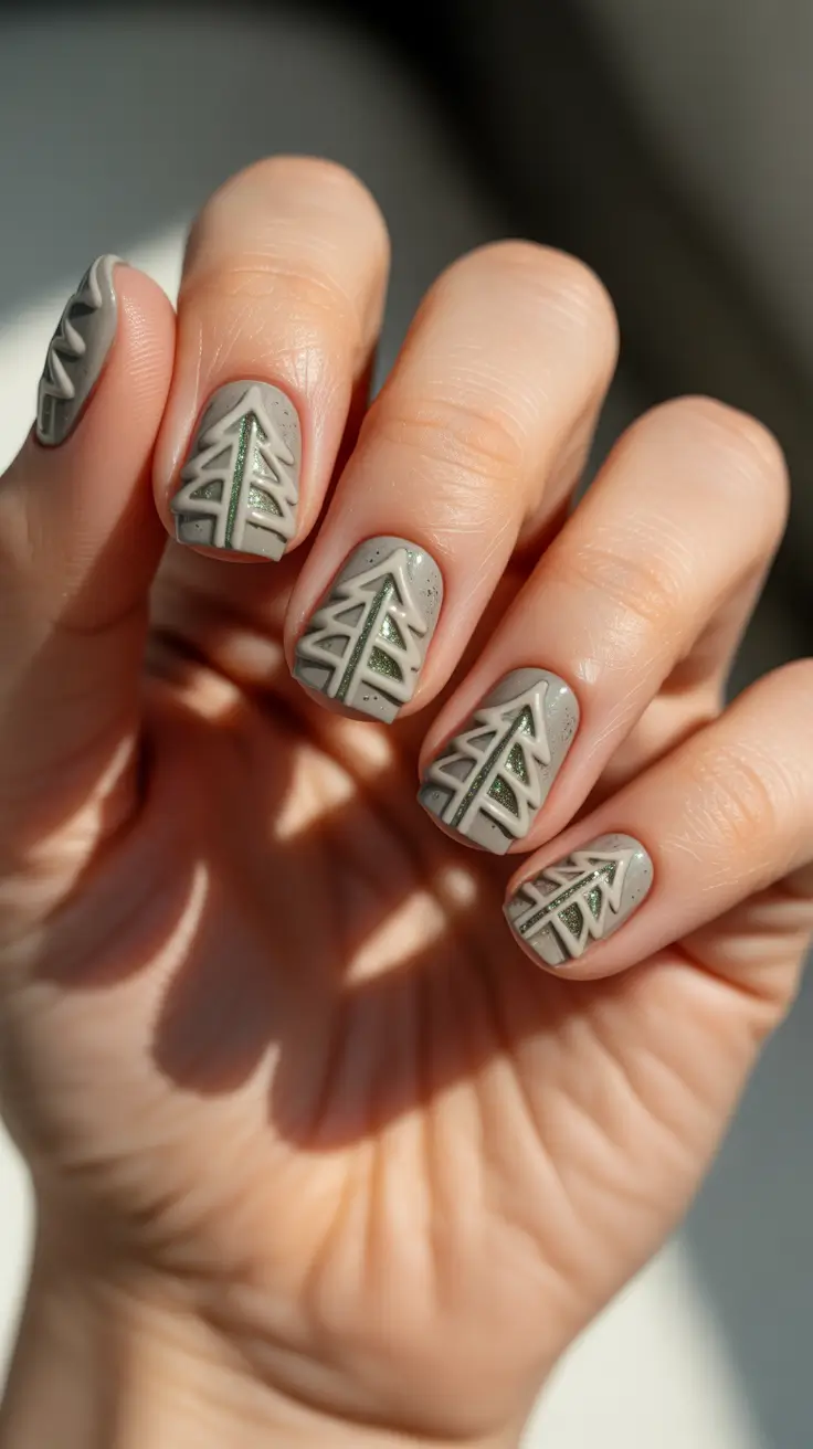 christmas tree nails 2025 textured knit trees