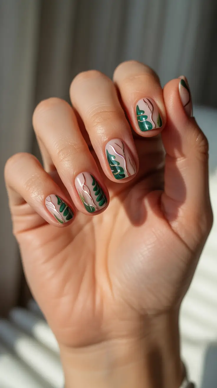 christmas tree nails 2025 abstract evergreen lines