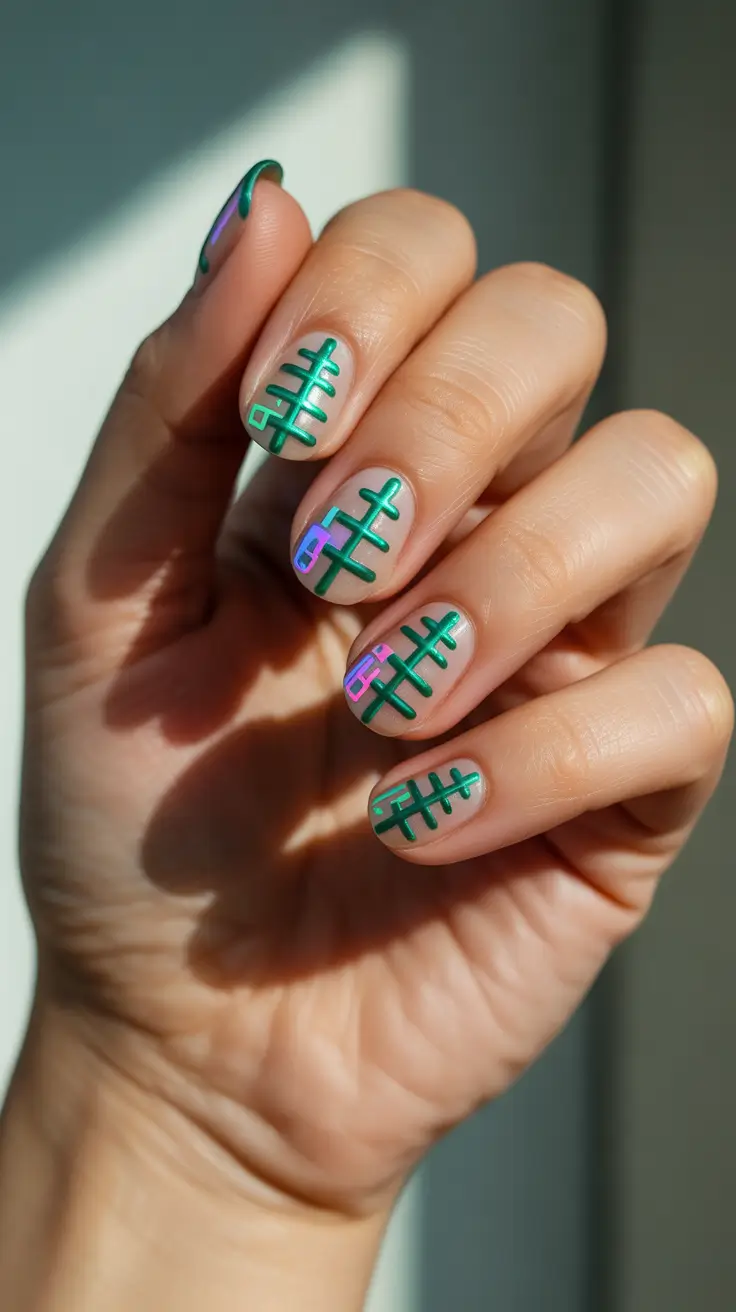 christmas tree nails 2025 graphic grid trees