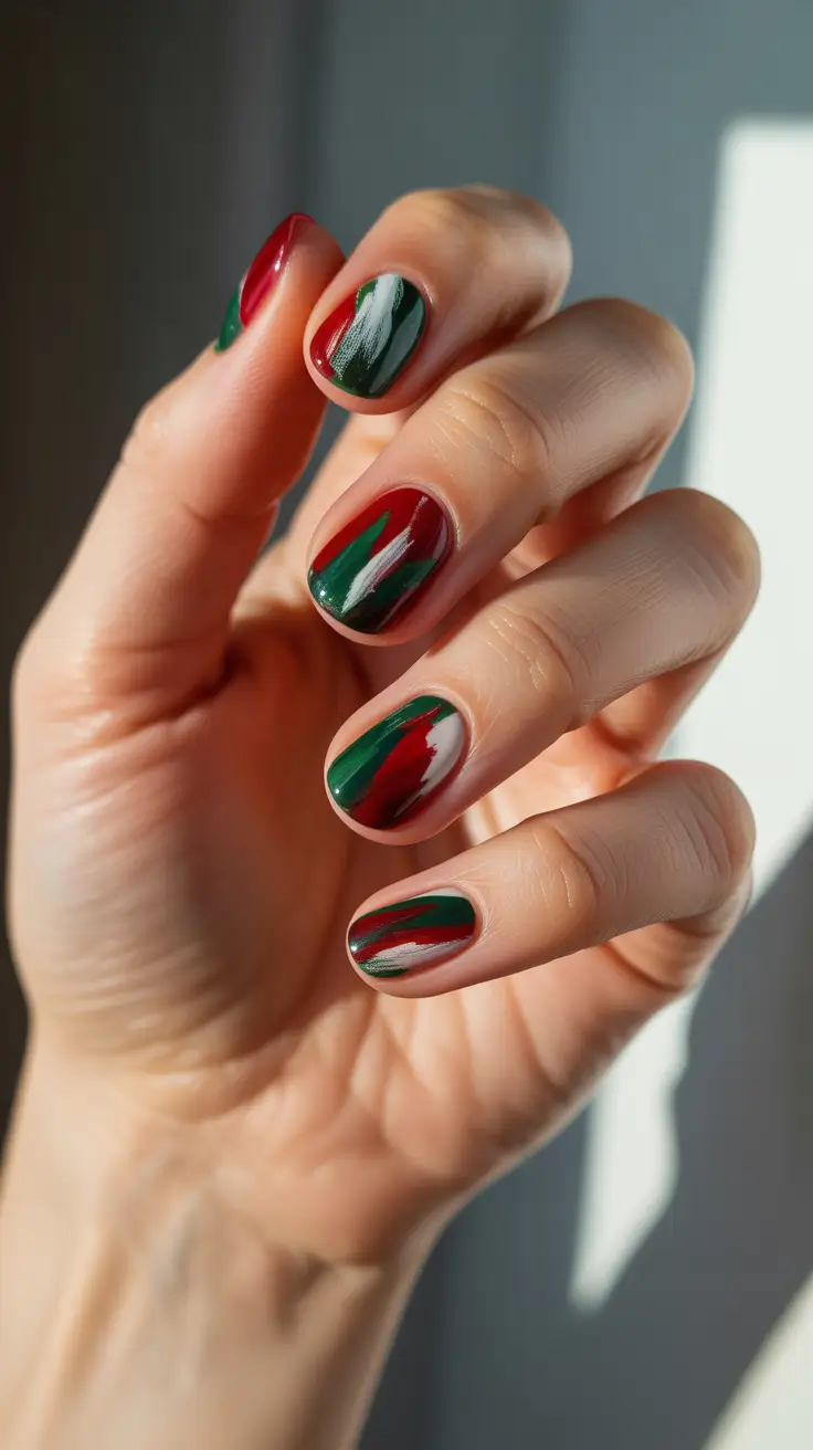 christmas tree nails 2025 festive strokes in red and green