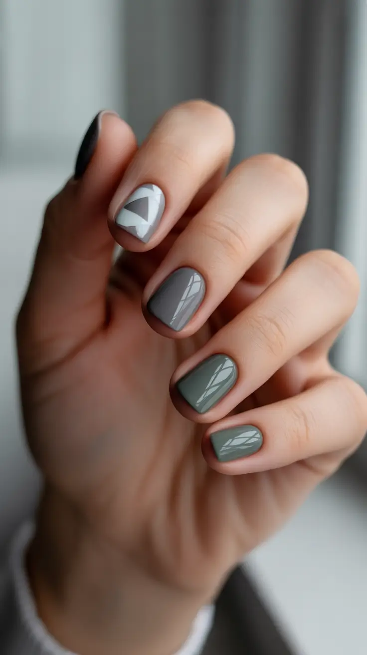 christmas tree nails 2025 muted geometry holiday mood