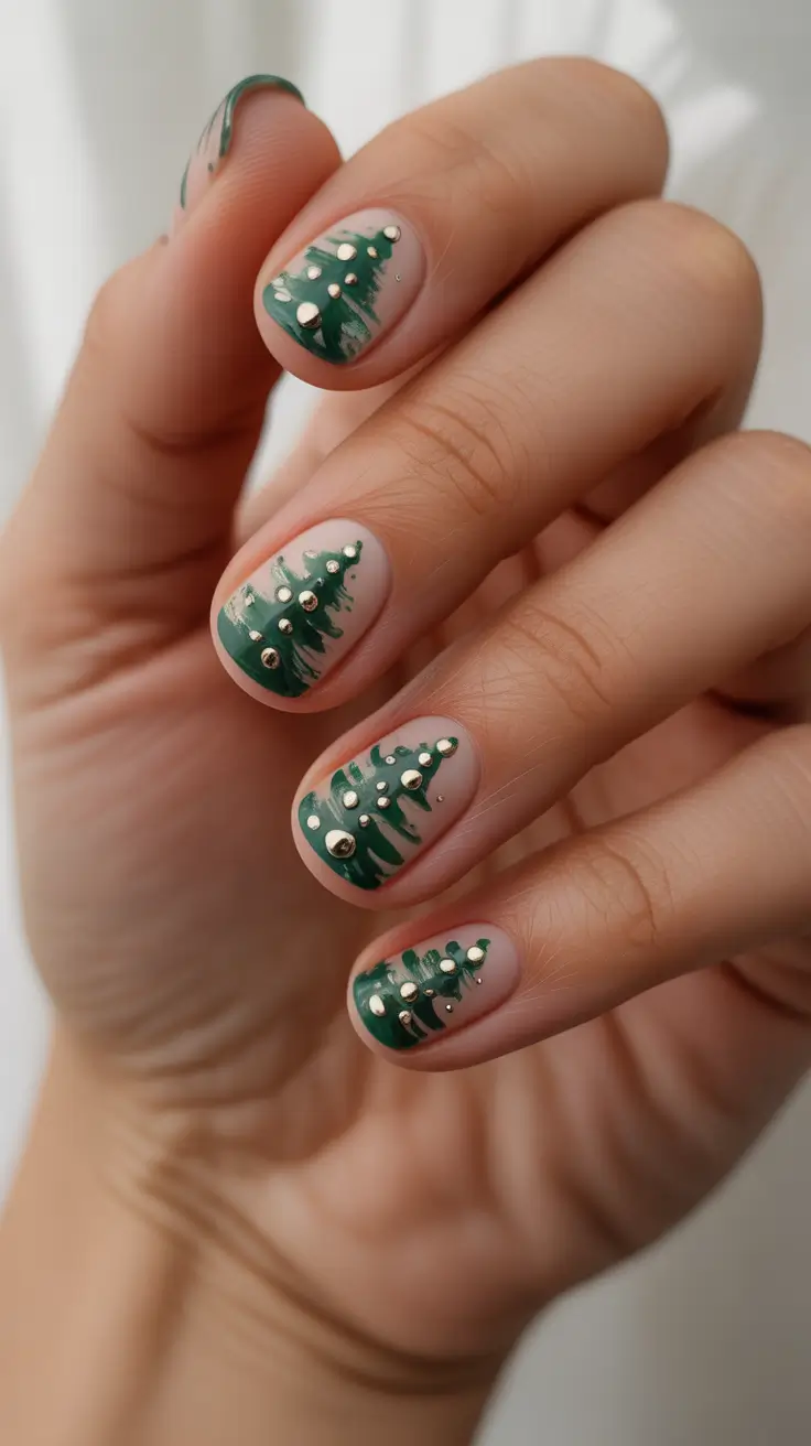 christmas tree nails 2025 golden ornament trees