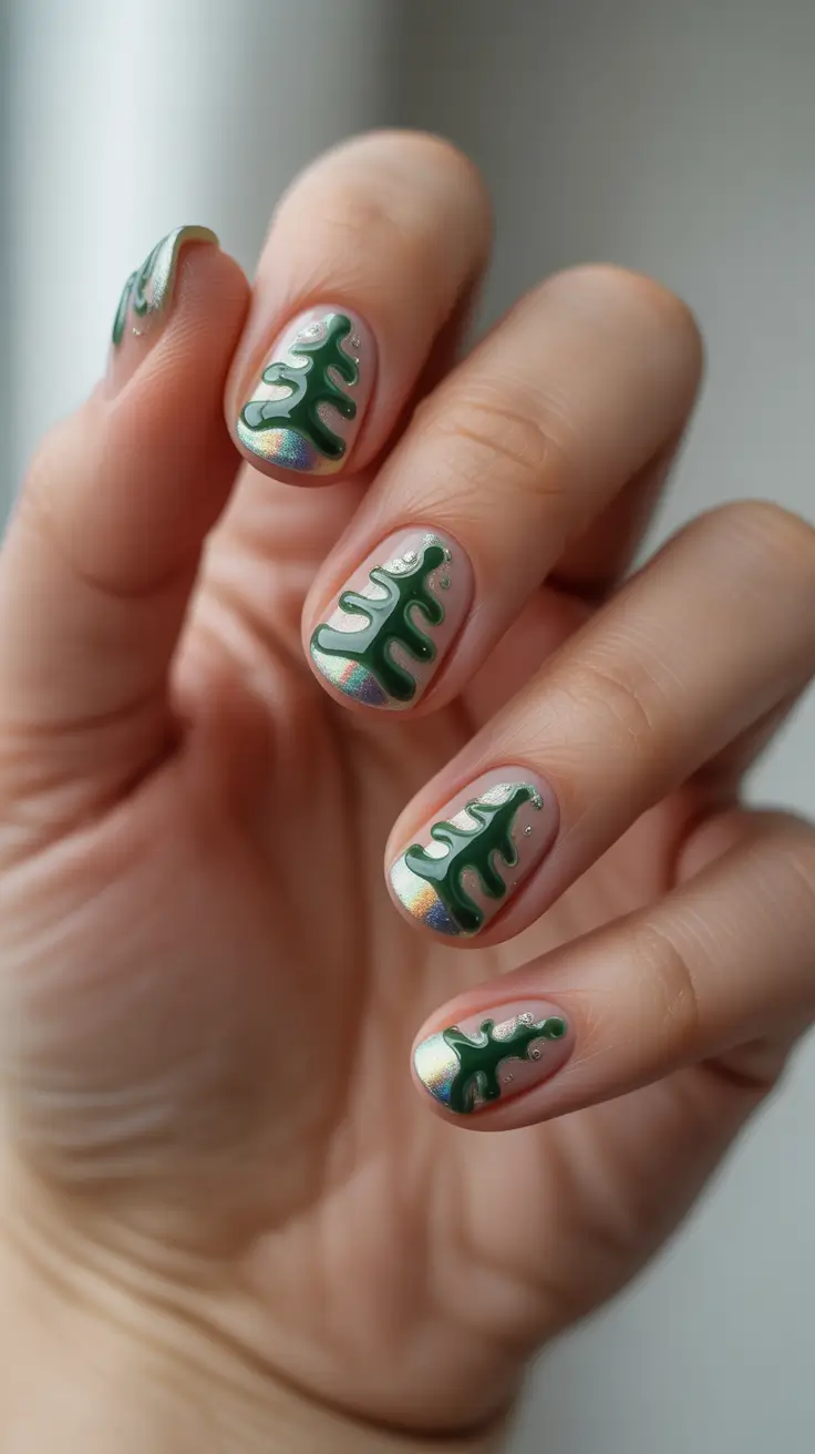 christmas tree nails 2025 chrome forest magic