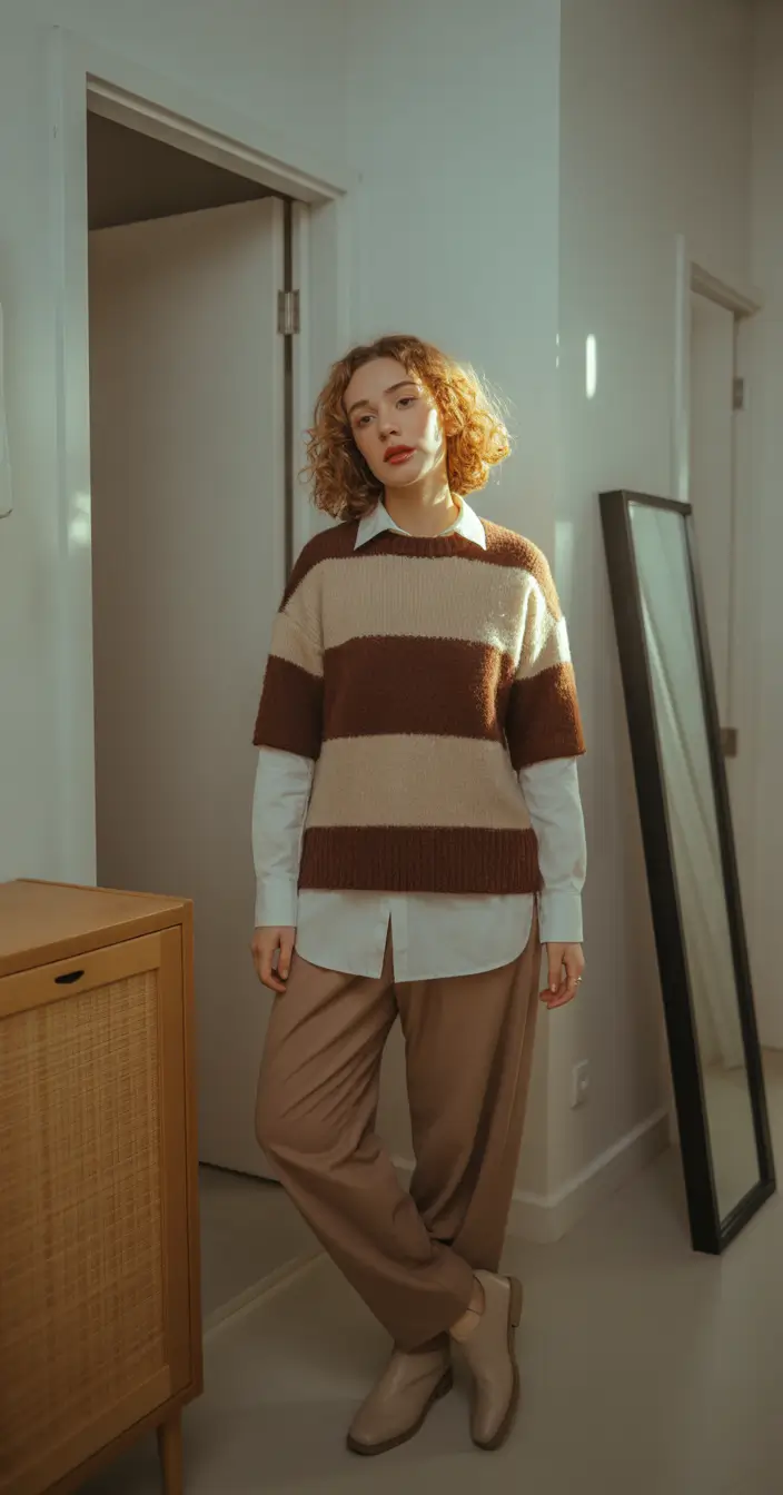 comfy outfits Striped Softness With Neutral Elevated Comfort