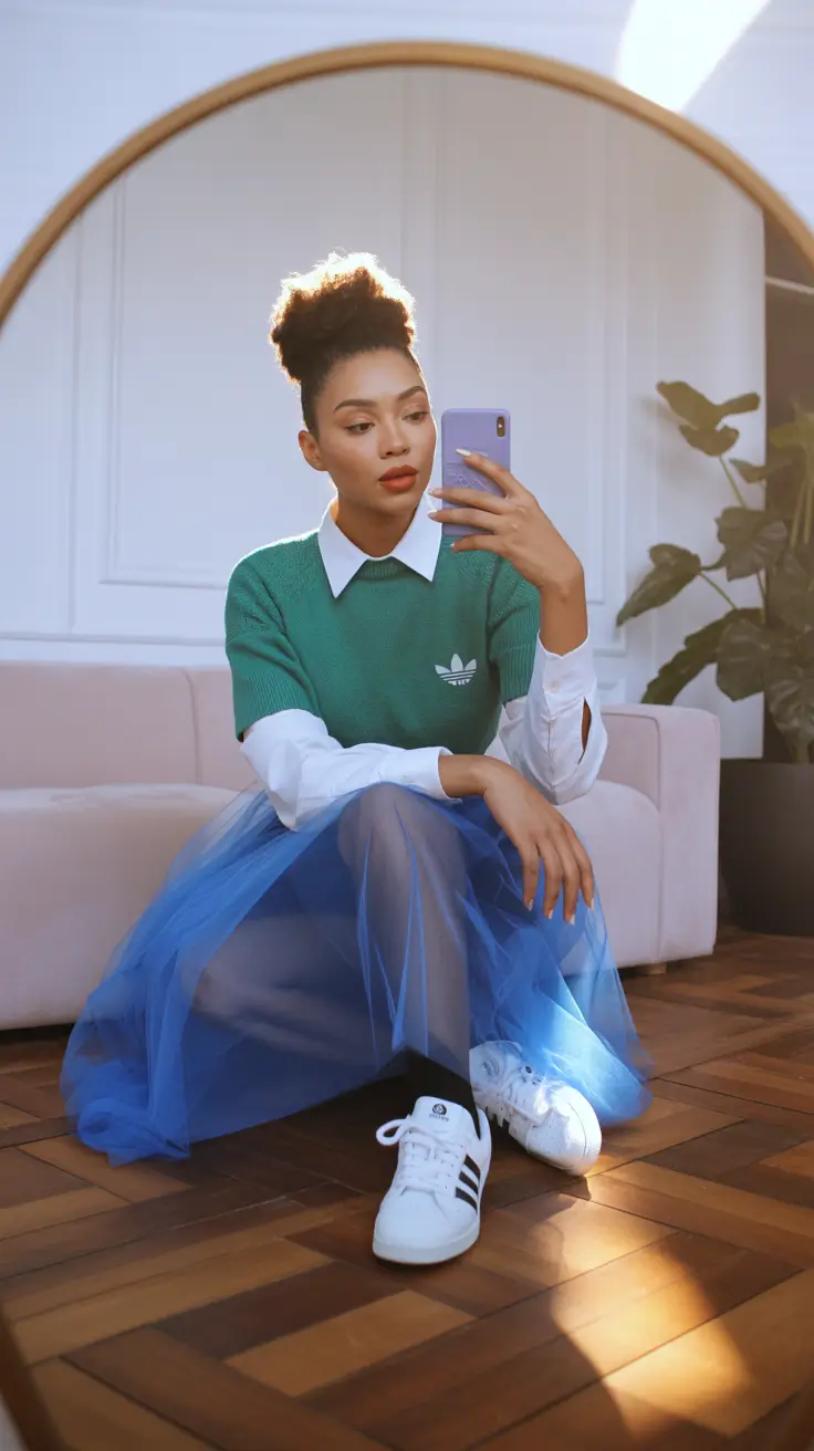 comfy outfits Sporty Meets Dreamy With Tulle and Sneakers