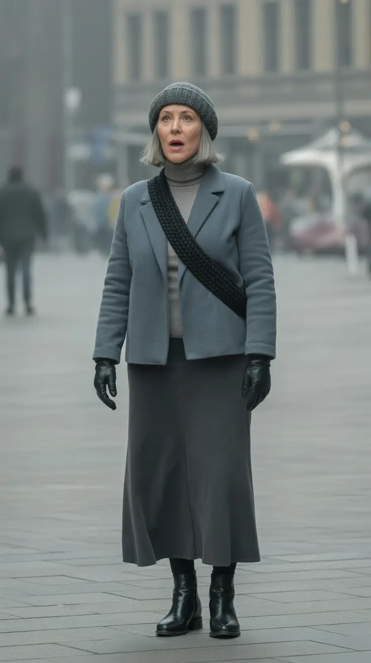 Outfits for Women Over 50 Monochrome Winter Elegance with a Sculpted Silhouette