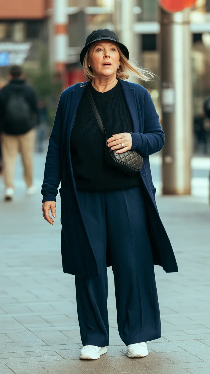 Outfits for Women Over 50 Relaxed Blue Tones with Sporty Streetwear Ease