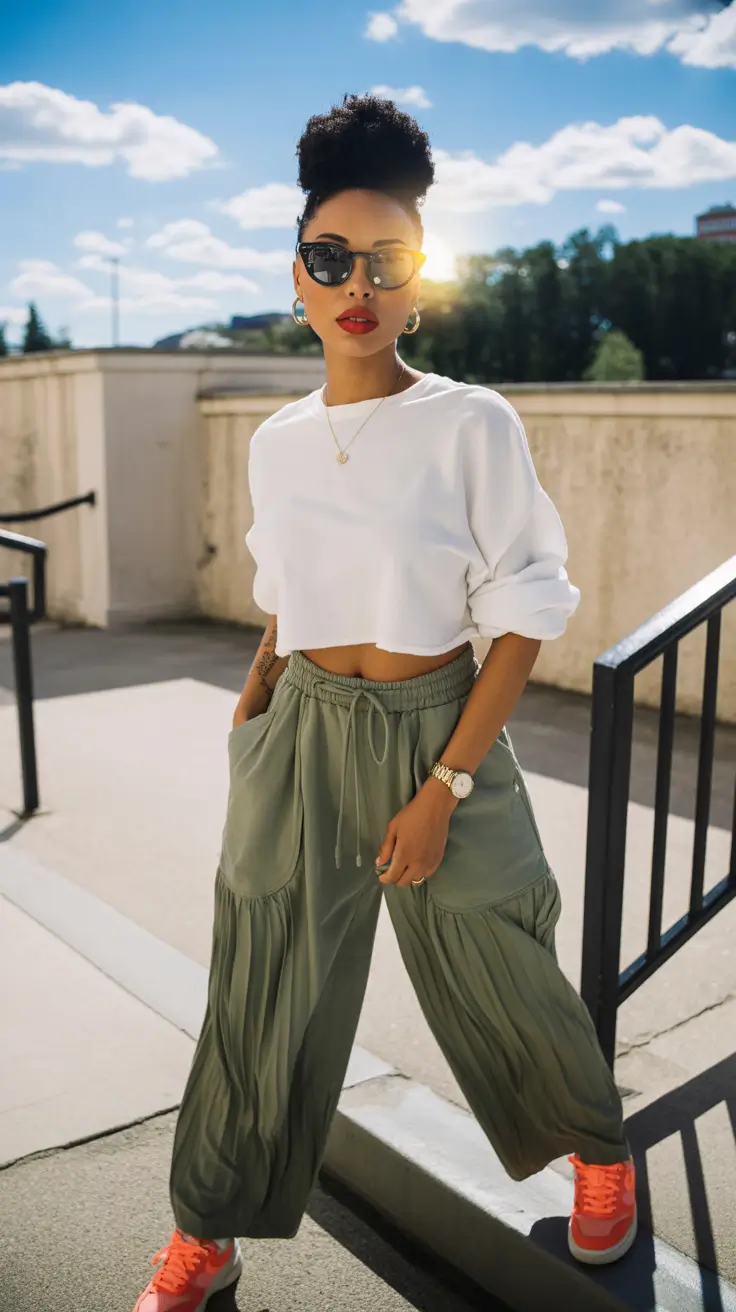 everyday outfits with sneakers 2026 Relaxed Neutrals With A Shot Of Color