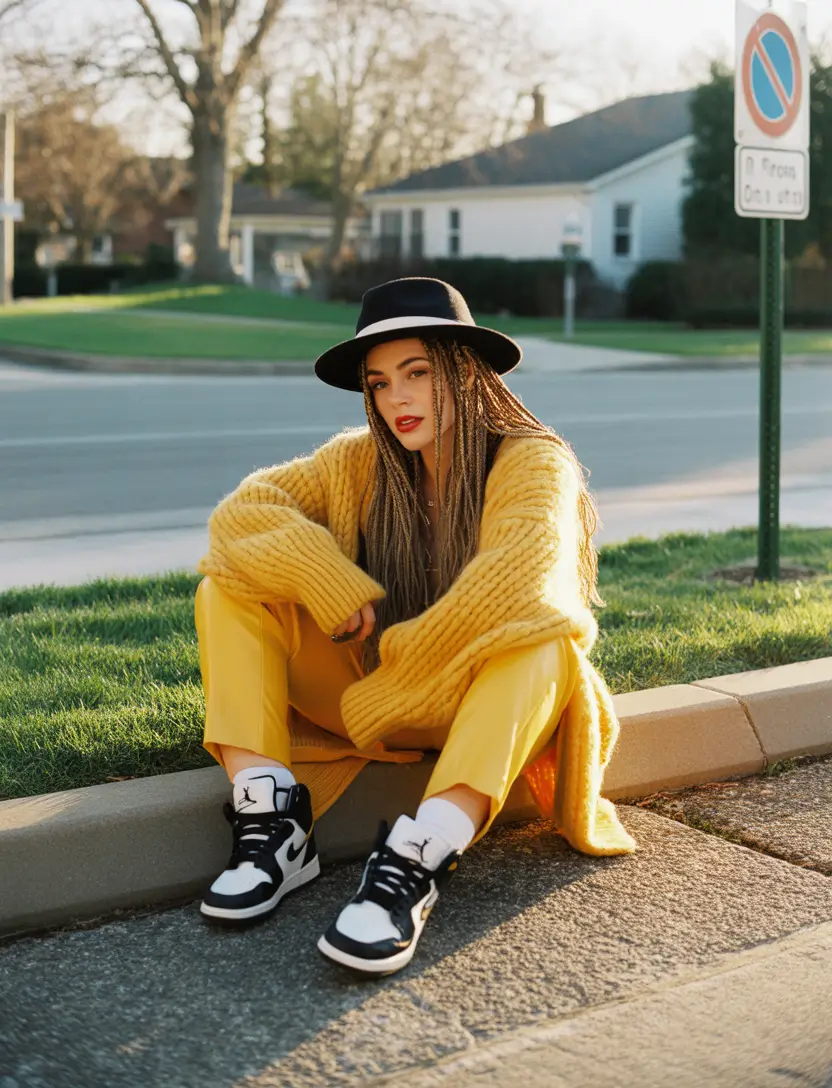 everyday outfits with sneakers 2026 Bold Sunshine Layers With Classic Black Accents