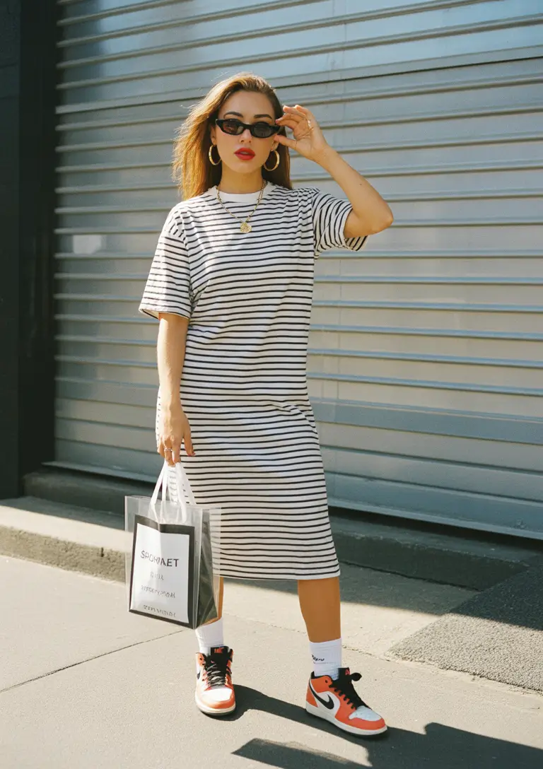 everyday outfits with sneakers 2026 striped dress sneakers street style