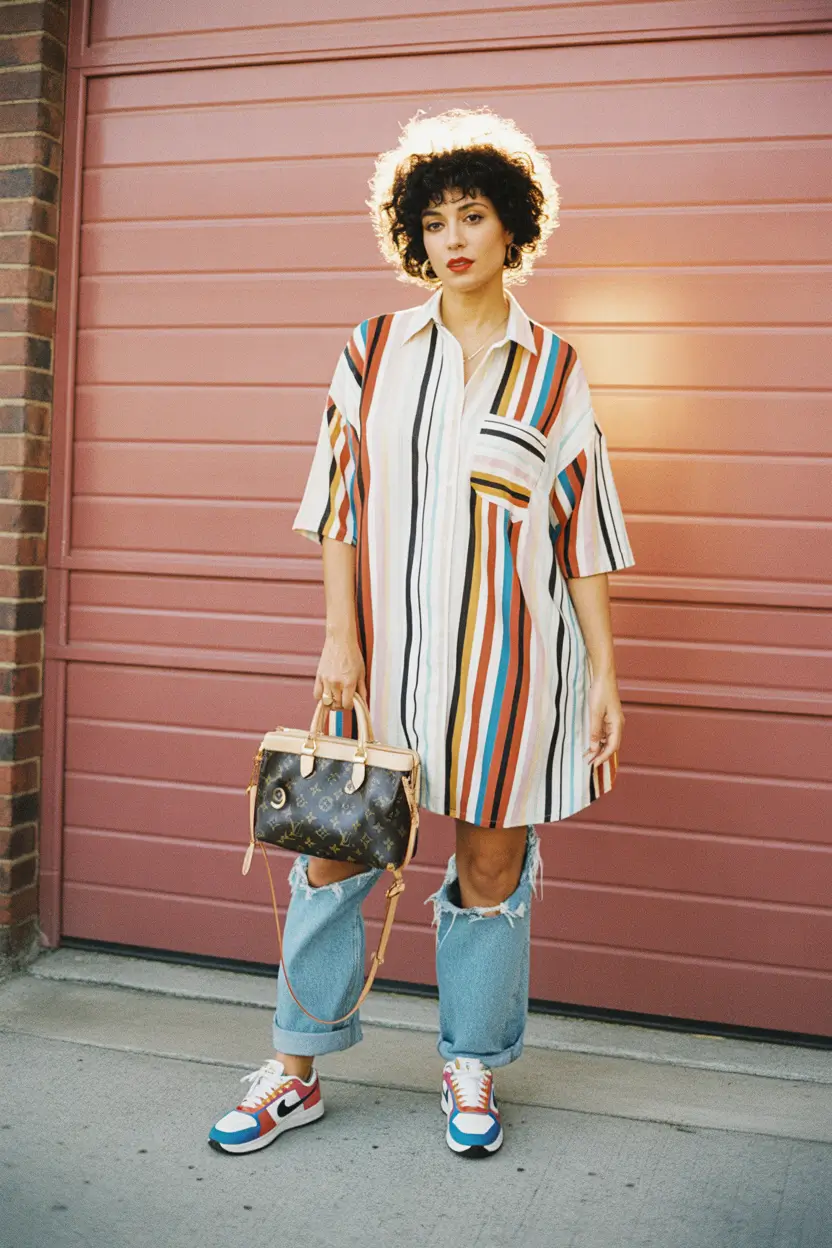 everyday outfits with sneakers 2026 Stripes, Denim, And A Splash Of Color