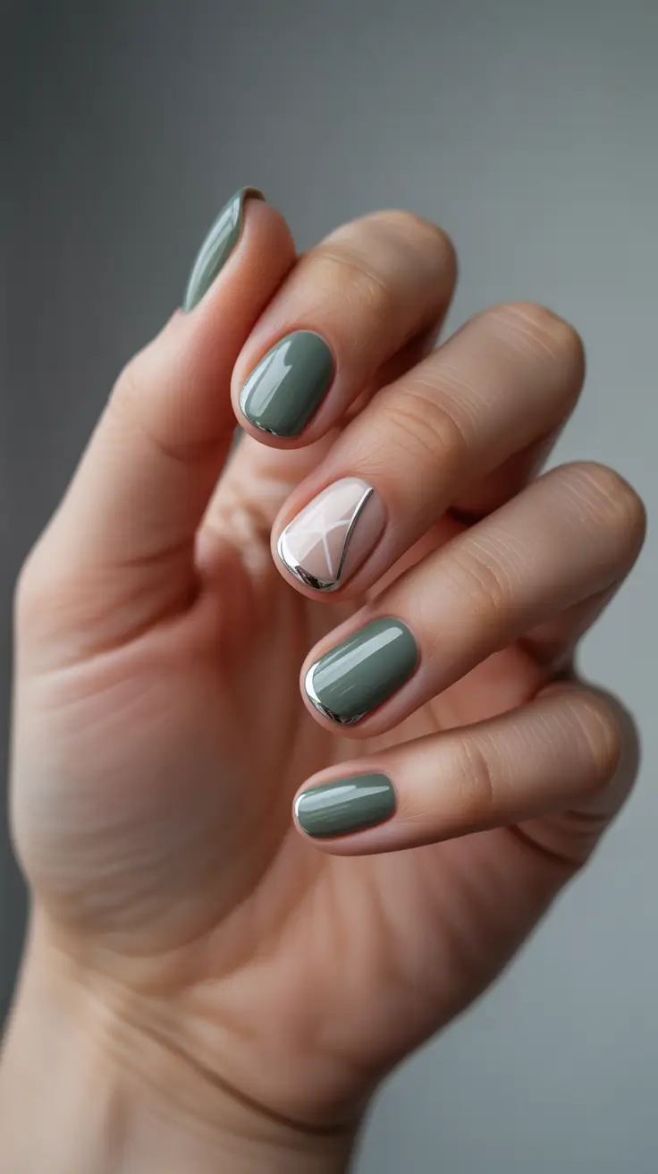 green christmas nails ideas 2025 Soft Sage Elegance for the Holidays